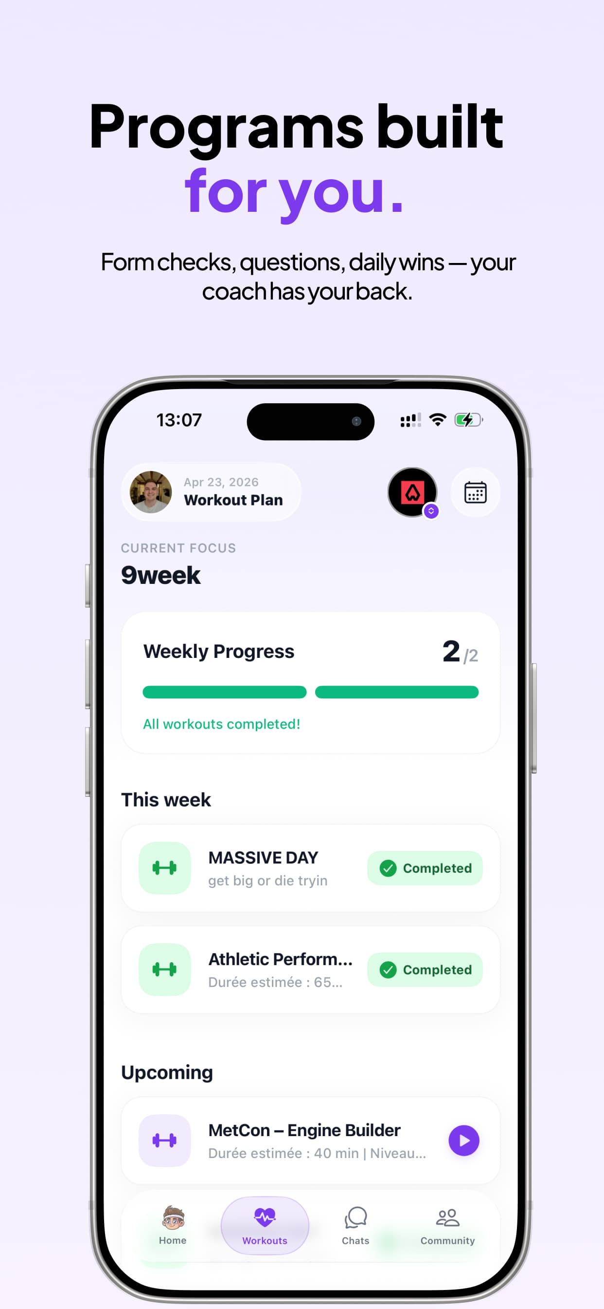 Jimmy Coach — a personal program with weekly progress and upcoming workouts